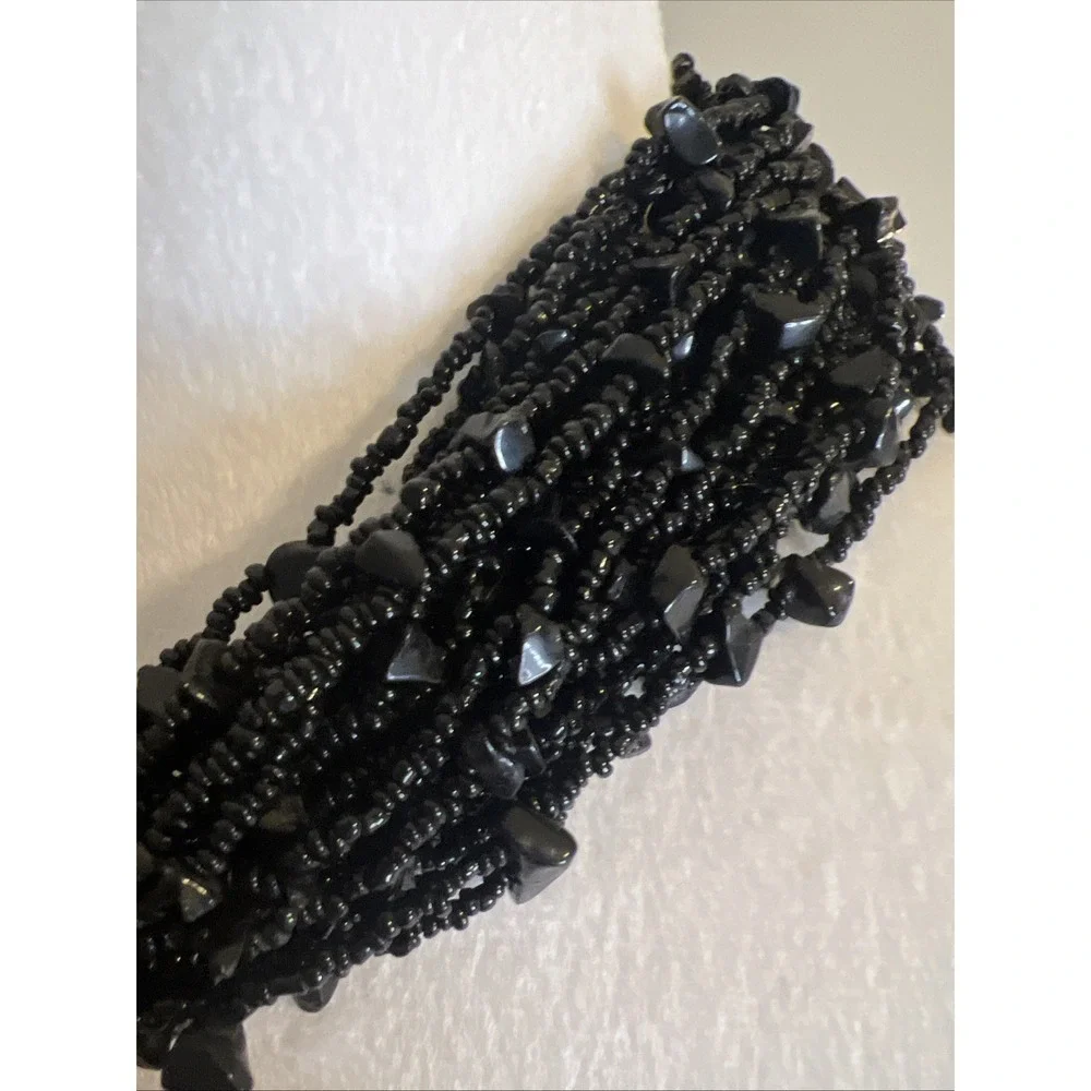 Manouk Statement Beaded Choker Necklace Black - Picture 2 of 5